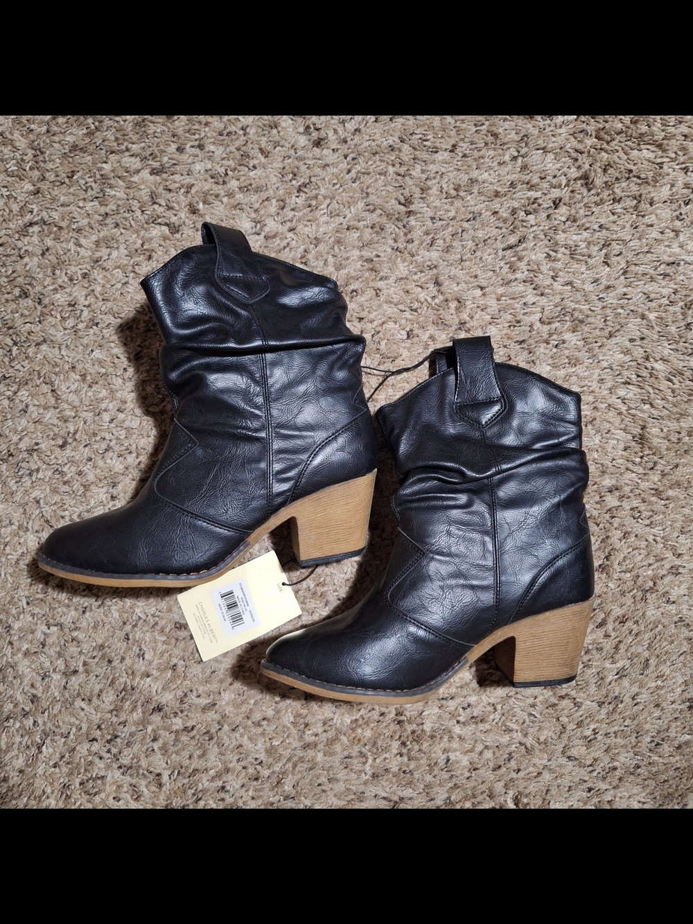 NWT Charles Albert Black Slouch Western Boots - Size 7